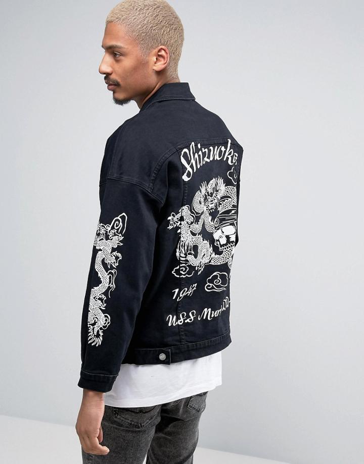 Sixth June Denim Jacket With Back Print - Black