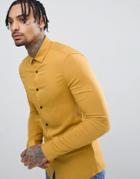 Asos Design Skinny Viscose Shirt In Mustard - Yellow