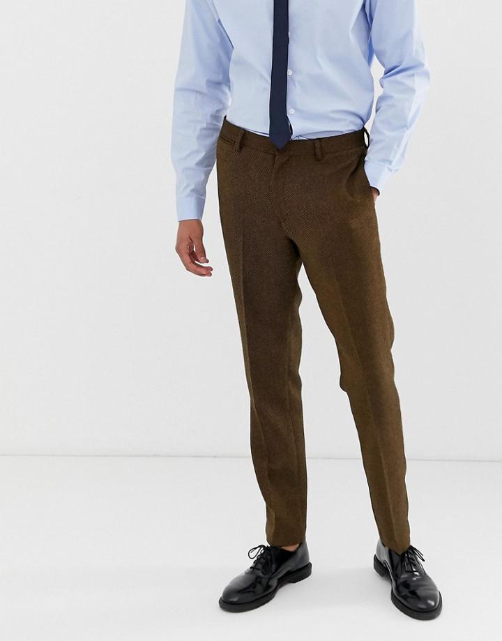 Asos Design Wedding Slim Suit Pants In Tan Wool Mix Twill - Tan