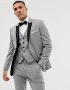 Selected Homme Slim Suit Jacket With Peaked Satin Lapel In Gray