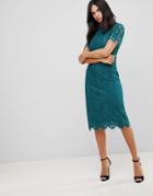 Club L Detailed Midi Dress With Lace Overlay - Green