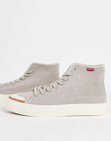 Levi's Square Suede Leather Sneakers With Red Tab In Cream-neutral
