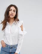 Influence Cold Shoulder Ruffle Blouse - White