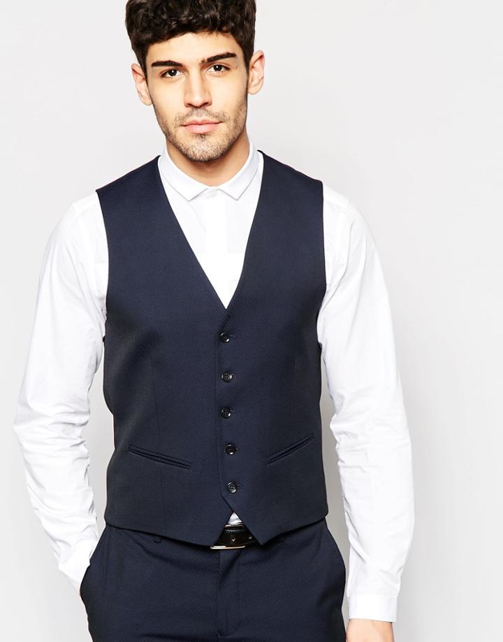 Selected Homme Skinny Luxe Polka Dot Tuxedo Vest - Navy