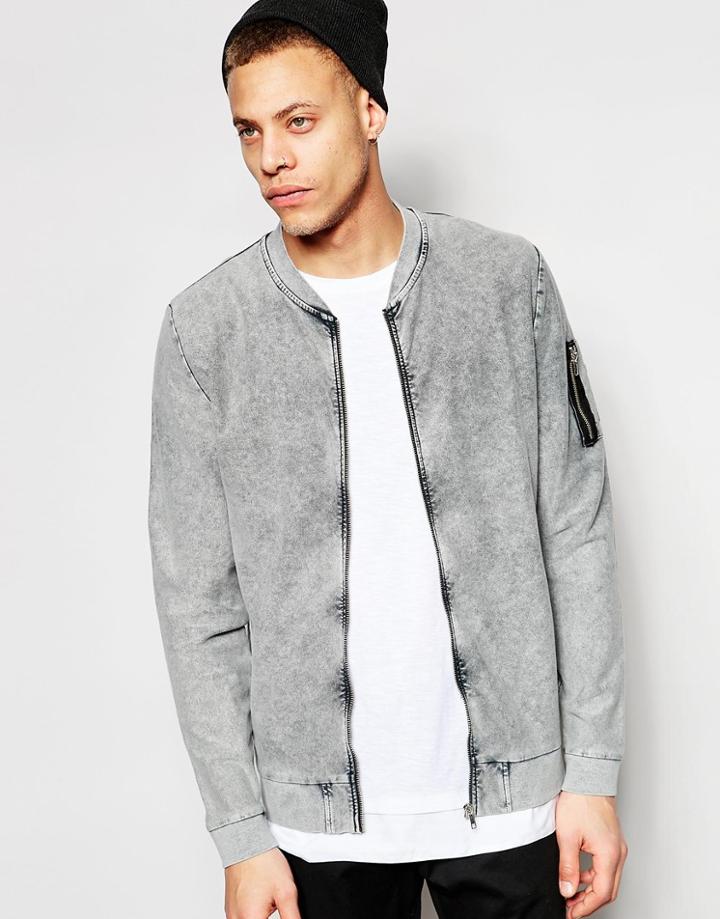 Asos Jersey Ma1 Bomber Jacket In Acid Wash Gray - Black