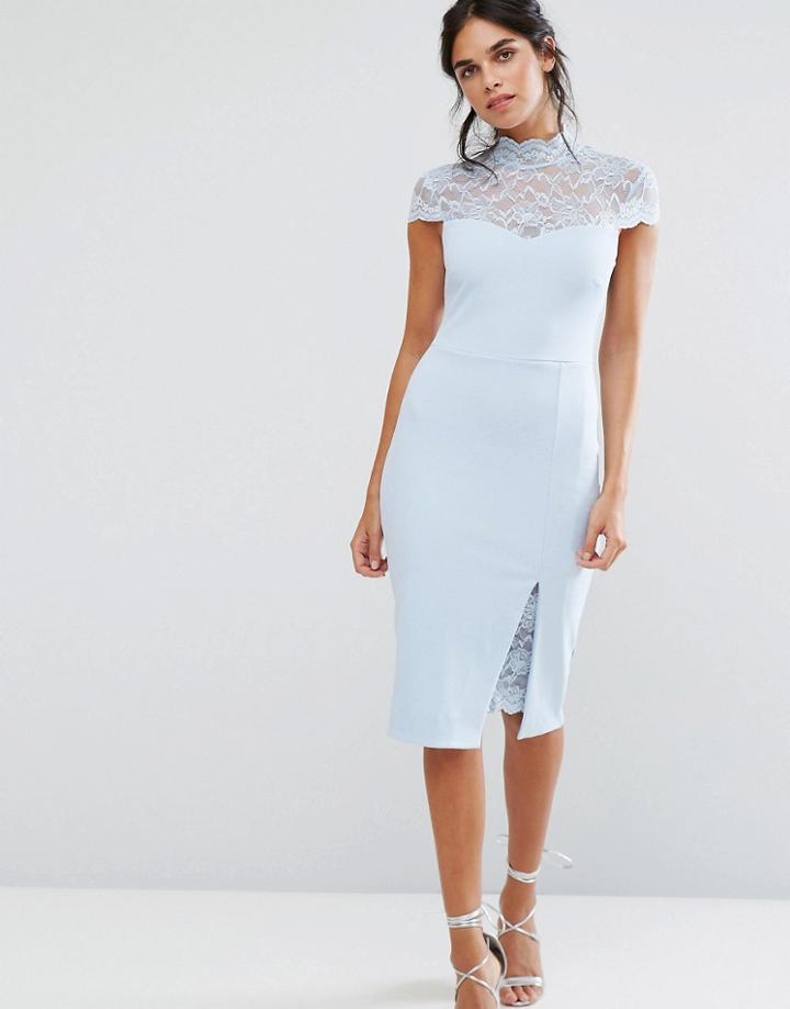 City Goddess Pencil Dress With Lace Yoke - Blue