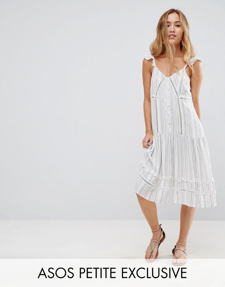 Asos Petite Cotton Stripe Midi Sundress With Cotton Trim - Multi