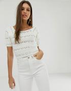 Asos Design Crochet Square Neck Puff Sleeve Top