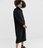 Monki Roll Neck Midi Dress With Oversized Pockets In Black - Black