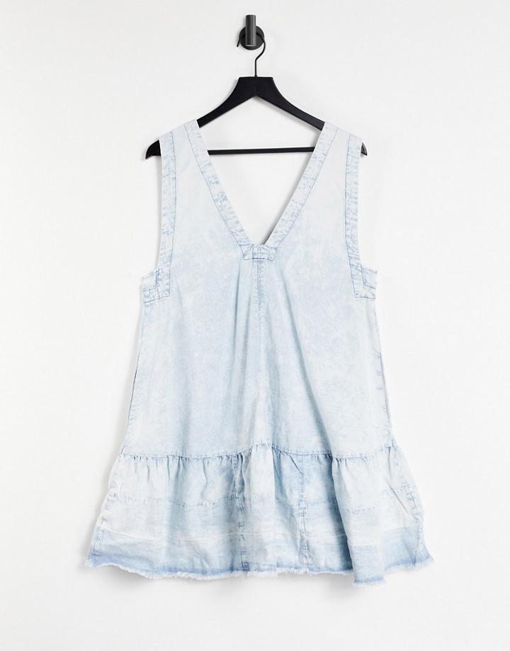 Free People Sunspray Mini Smock Dress In Bleached Denim-blues