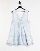 Free People Sunspray Mini Smock Dress In Bleached Denim-blues