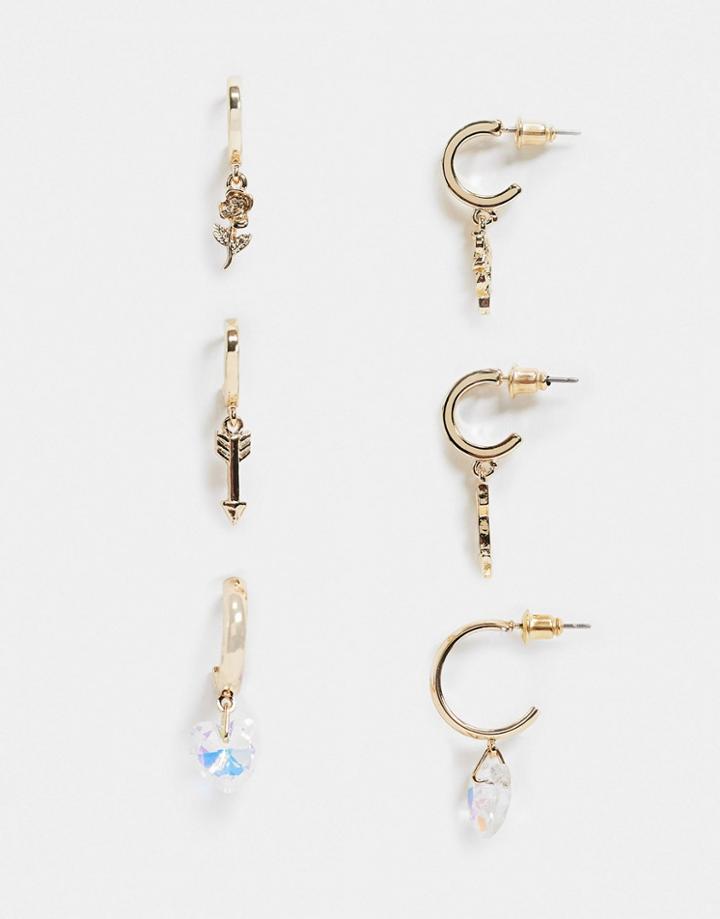 Topshop Charm Drop Huggy Hoop Earrings 3 X Multipack In Gold
