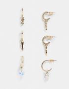 Topshop Charm Drop Huggy Hoop Earrings 3 X Multipack In Gold