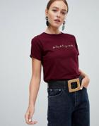 New Look Be Kind To Yourself Slogan Girlfriend Tee In Burgundy - Red