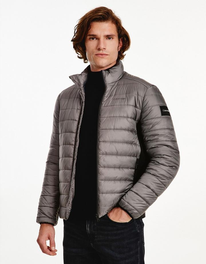 Calvin Klein Essential Side Logo Lightweight Puffer Jacket In Gray-grey