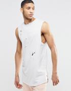 Asos Super Longline Sleeveless T-shirt With All Over Distress - Beige