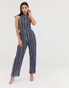 Ax Paris Stripe High Neck Wide Leg Jumpsuit - Multi
