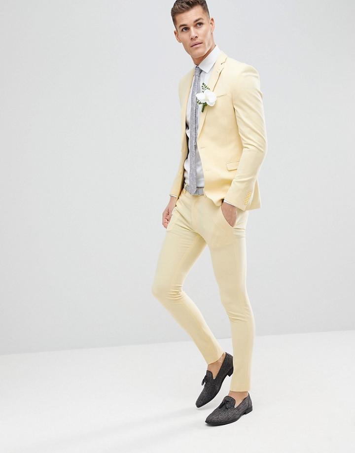 Asos Design Wedding Super Skinny Suit Pants In Sherbet Lemon - Yellow