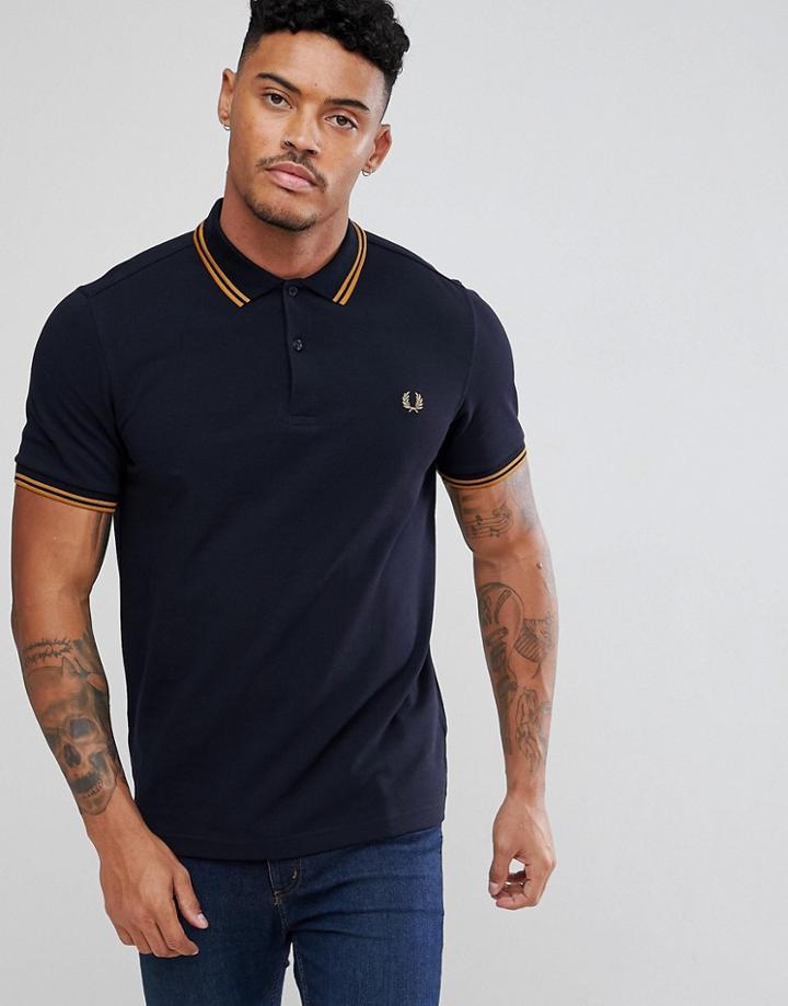 Fred Perry Slim Fit Twin Tipped Polo Shirt In Navy - Navy