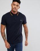 Fred Perry Slim Fit Twin Tipped Polo Shirt In Navy - Navy