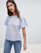 Esprit Dandelion Print Flare Sleeve Top - Blue