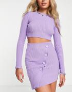 Missyempire Ribbed Knit Button Detail Mini Skirt In Purple - Part Of A Set