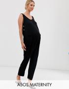 Asos Design Maternity Minimal Jumpsuit With Button Detail - Black