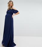 Tfnc Maternity High Neck Maxi Bridesmaid Dress With Fishtail - Navy