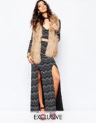 Reclaimed Vintage High Rise Split Front Maxi Skirt In 70's Zig Zag - Multi