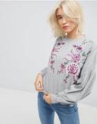 Asos Sweatshirt With Floral Embroidery - Gray