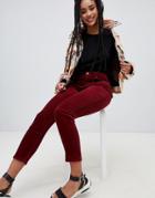 Monki Cord Tapered Pants In Burgundy - Red
