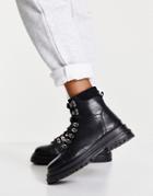 Asos Design Adrift Chunky Lace Up Hiker Boots In Black