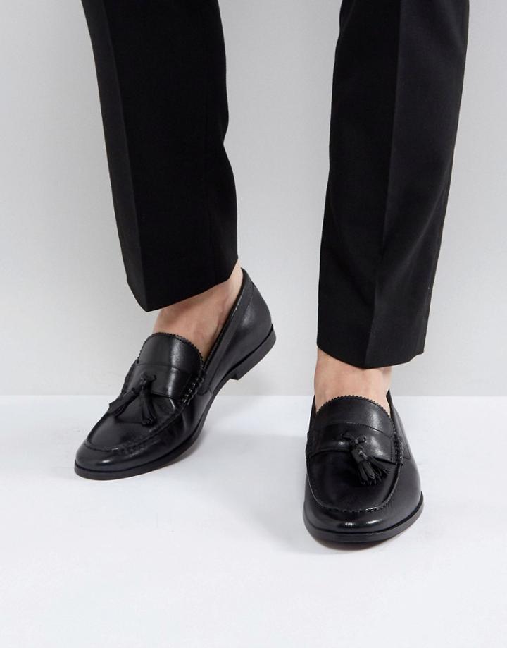 Walk London Tassel Leather Loafers In Black - Brown