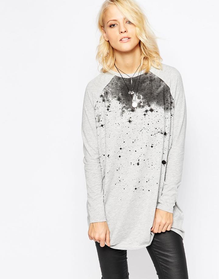 Noisy May Cut Long Sleeve Top With Print - Light Gray Melange