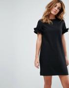 Asos Textured Shift Dress With Puff Ball Sleeve - Black