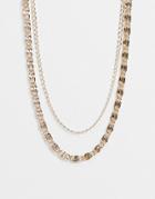 Asos Design Multirow Necklace With Vintage Style Chain In Gold Tone