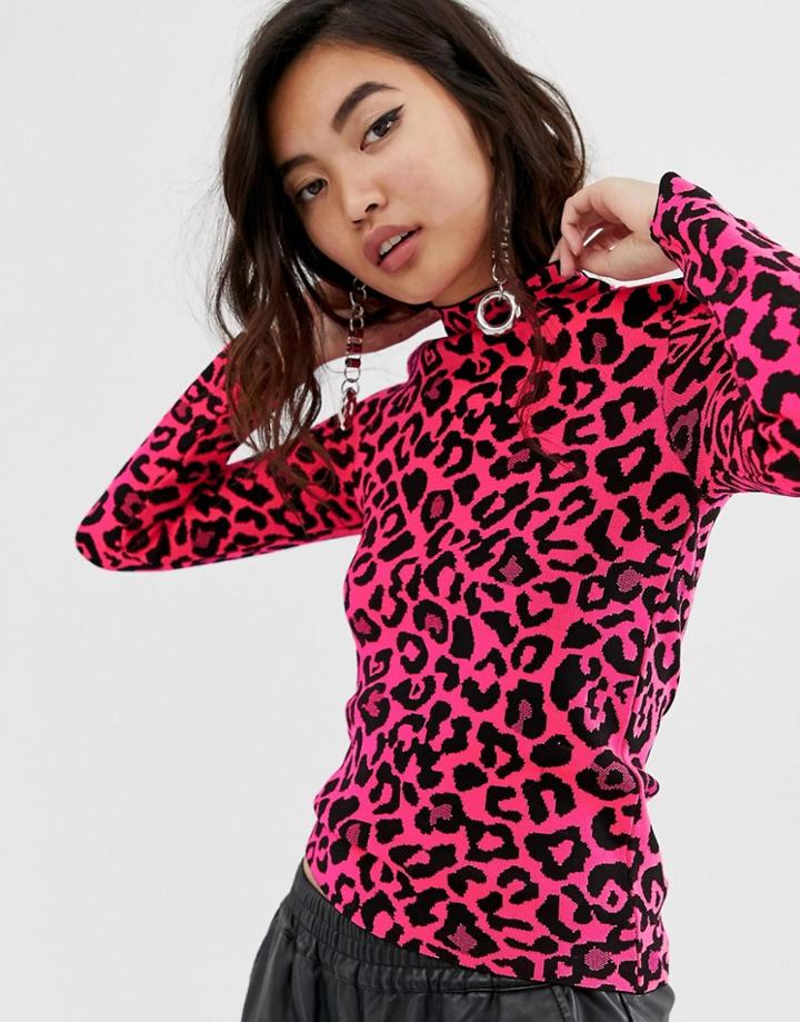 River Island Sweater In Neon Animal Print-pink
