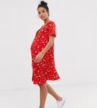 New Look Maternity Button Front Dress In Red Ditsy Floral - Red