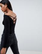 Asos Design Long Sleeve Top With Caging Back Detail - Black
