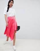 Asos Design Pink Snake Jacquard Midi Skirt With Asymmetric Hem - Pink