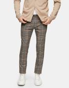Topman Puppy Tooth Check Pants In Brown