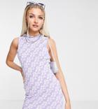 Collusion Knit Mini Dress With Text Print In Lilac And White-multi