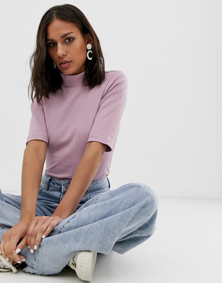 Native Youth High Neck Top In Rib-pink