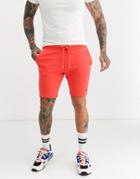 Asos Design Jersey Skinny Shorts In Coral With Triangle-pink