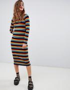 Monki Jersey Midi Dress In Rainbow Stripe - Multi