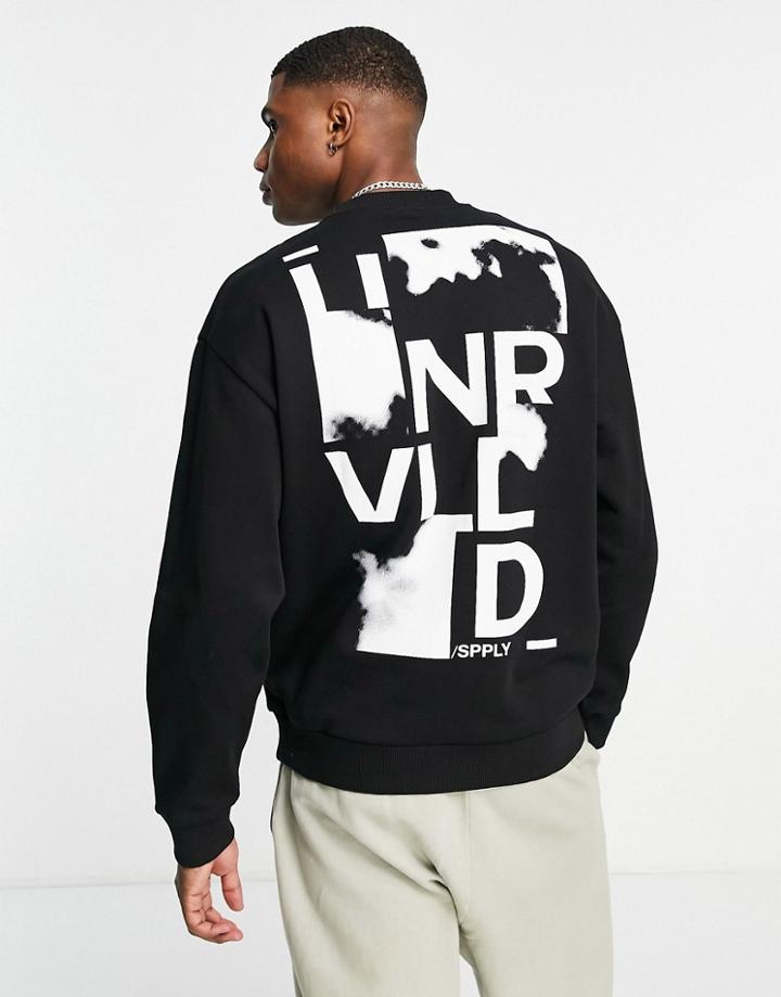 Asos Unrvlld Spply Oversized Sweatshirt With Graphic Prints In Black