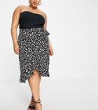 Ax Paris Plus Wrap Skirt In Black Floral