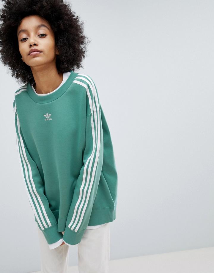 Adidas Originals Adicolor Three Stripe Sweatshirt In Green - Green