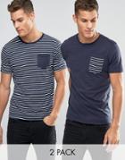Brave Soul 2 Pack Pocket T-shirt In Stripe - Navy