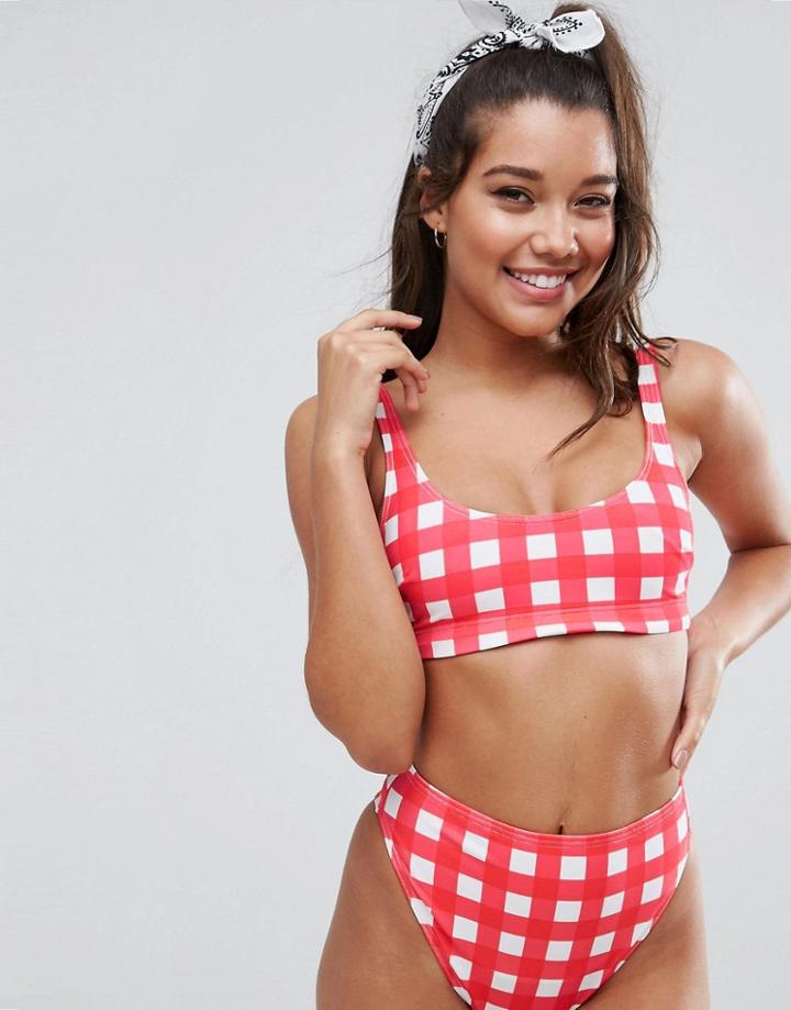 Asos Mix And Match 'the Crop' Bikini Top In Red Gingham - Multi